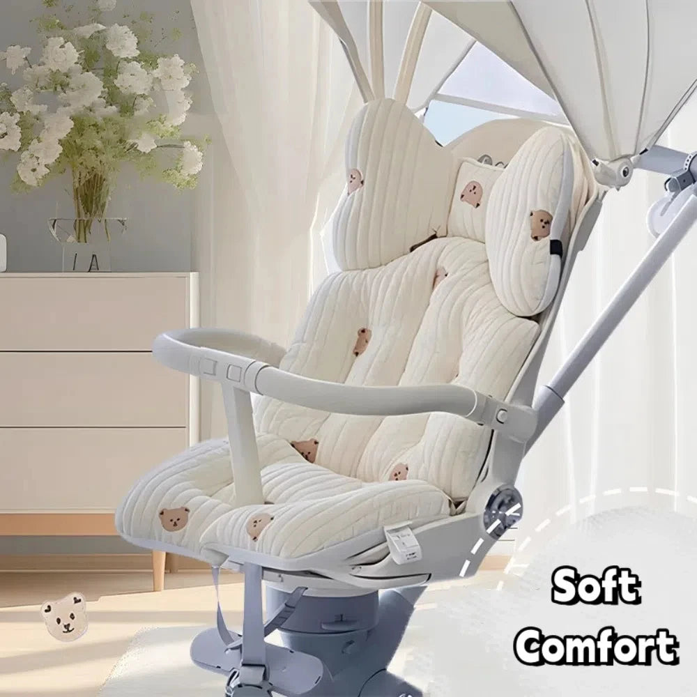 Comfort Soft Stroller Seat Cushion Skin-friendly Cute Baby Pram Cushion Infant Bear Embroidery Seat Liner Pad
