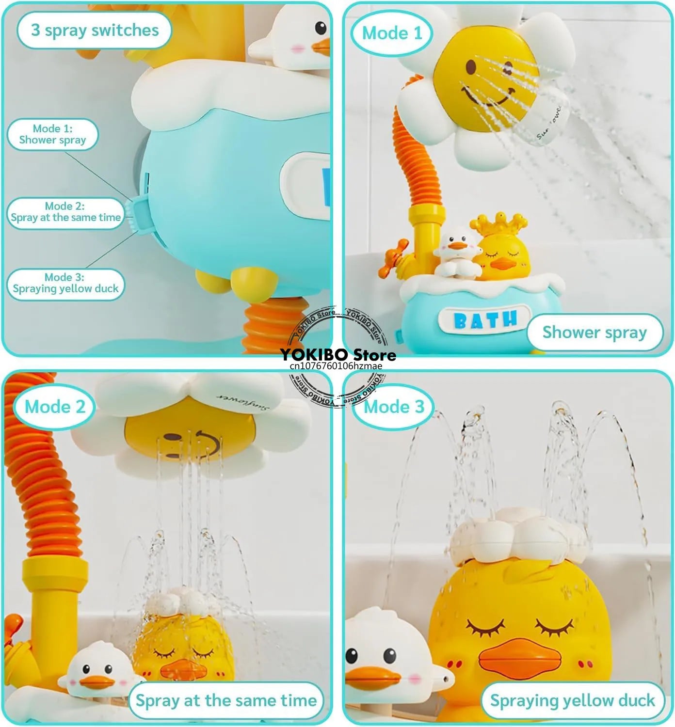 Baby Bath Toys Bath Shower for Toddler 4 in 1 Bathtub Toy with Sunflower Shower 3 Water Spray Sprinkler BathTub Toys for Baby