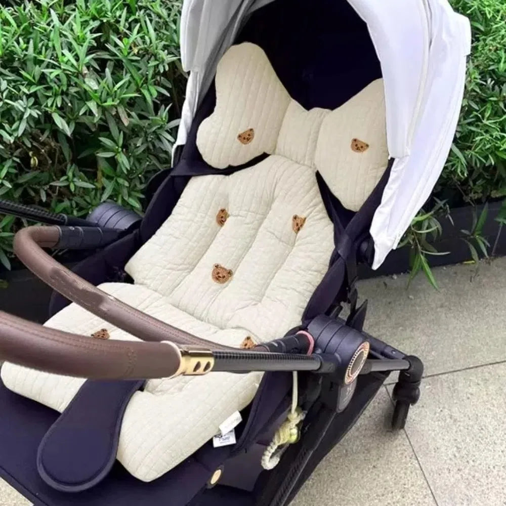 Comfort Soft Stroller Seat Cushion Skin-friendly Cute Baby Pram Cushion Infant Bear Embroidery Seat Liner Pad
