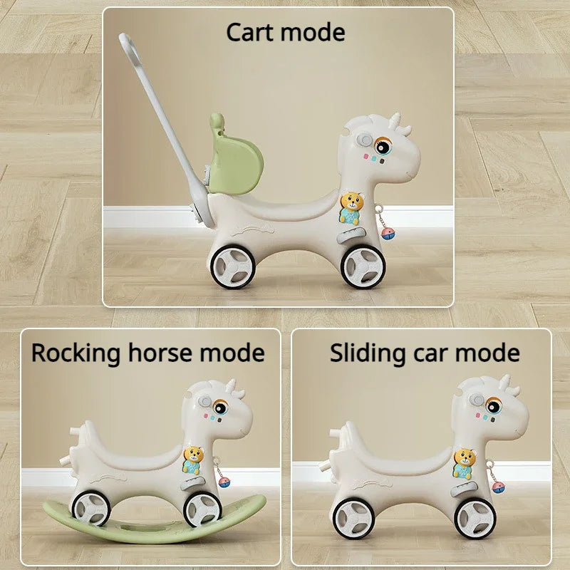 Rocking Horse for Toddlers Baby Rocking Toy Fun Birthday Christmas Gift for Kids Ride on Toy Balance Bike with Push Handle
