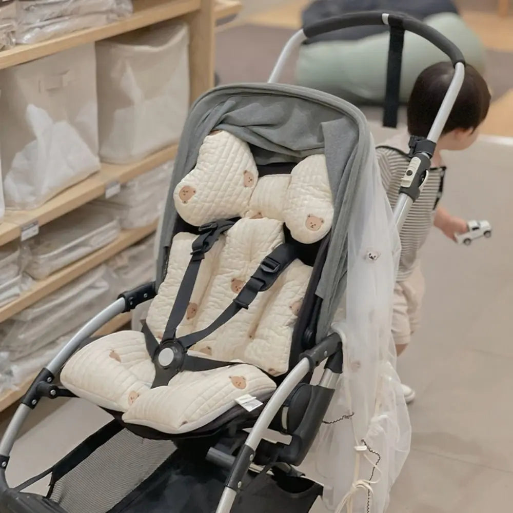 Comfort Soft Stroller Seat Cushion Skin-friendly Cute Baby Pram Cushion Infant Bear Embroidery Seat Liner Pad