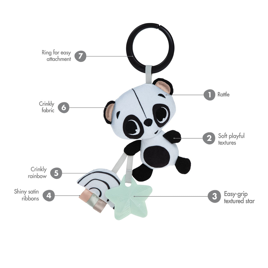Black & White Panda Take Along Rattle Toy